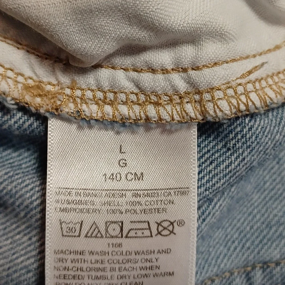 Gap Jeans Girls L Blue Easy Wide-Leg Pull-On Hearts Embroidered Raw Hem S835159